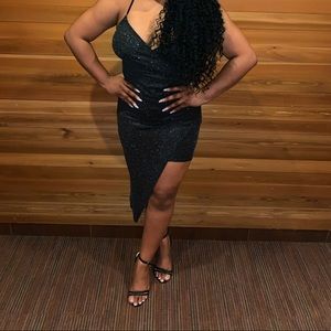 Black Asymmetrical Glitter Dress-Medium